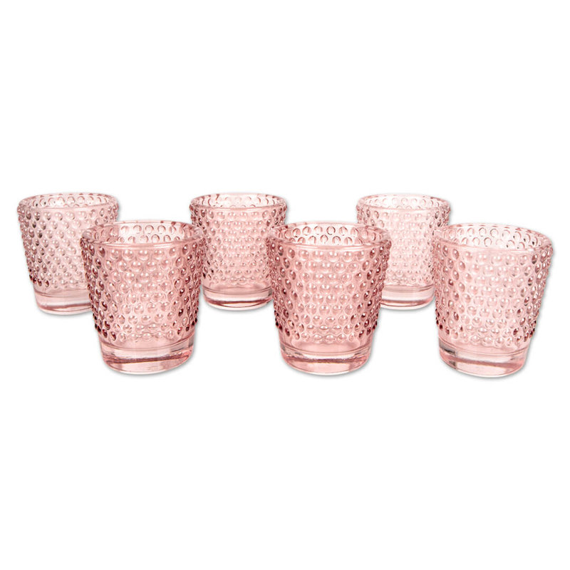 Porte-bougie en verre 6 pièces, Rose