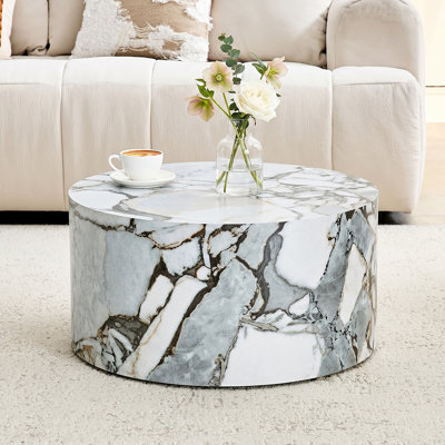 23.6" Modern Round Coffee Table, Drum End Table, Compact Living Room Furniture