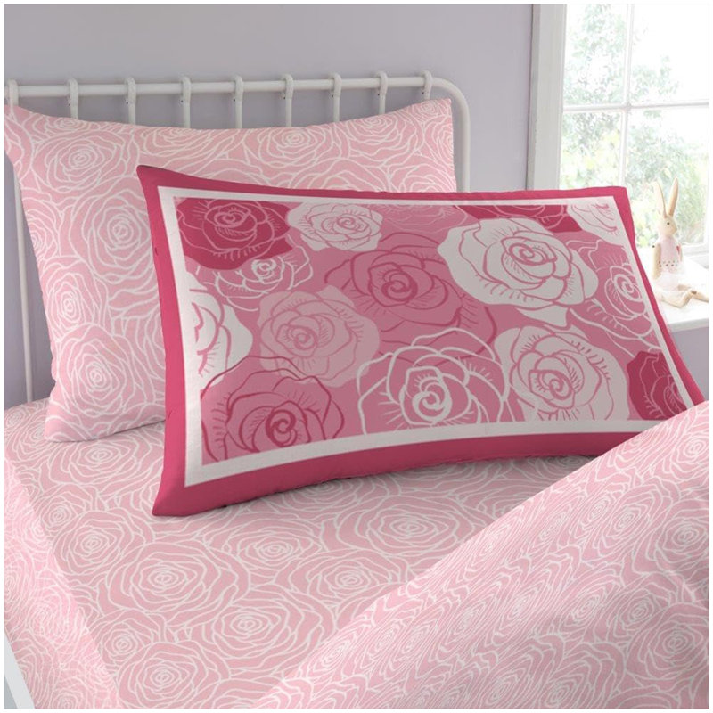Kids Vintage Roses Fitted Sheet Set Polycotton Bed Linen with Pillowcases Elasticated Edges Secure Fit Soft Breathable Easy Care Durable