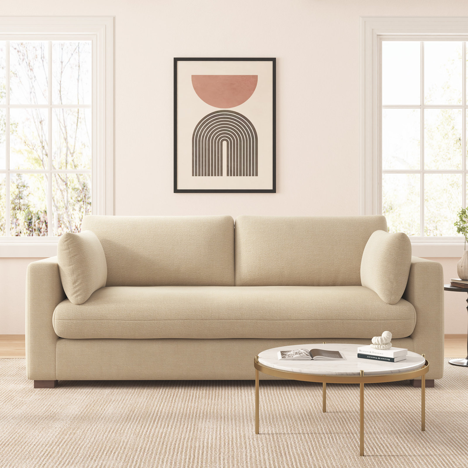 Haven 88" Upholstered Sofa, Beige, Removable Cover