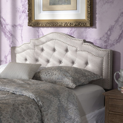 Avinsh King Size Grayish Beige Upholstered Nail Head Trim Headboard, 55.26" H X 78.29" W X 2.56" D