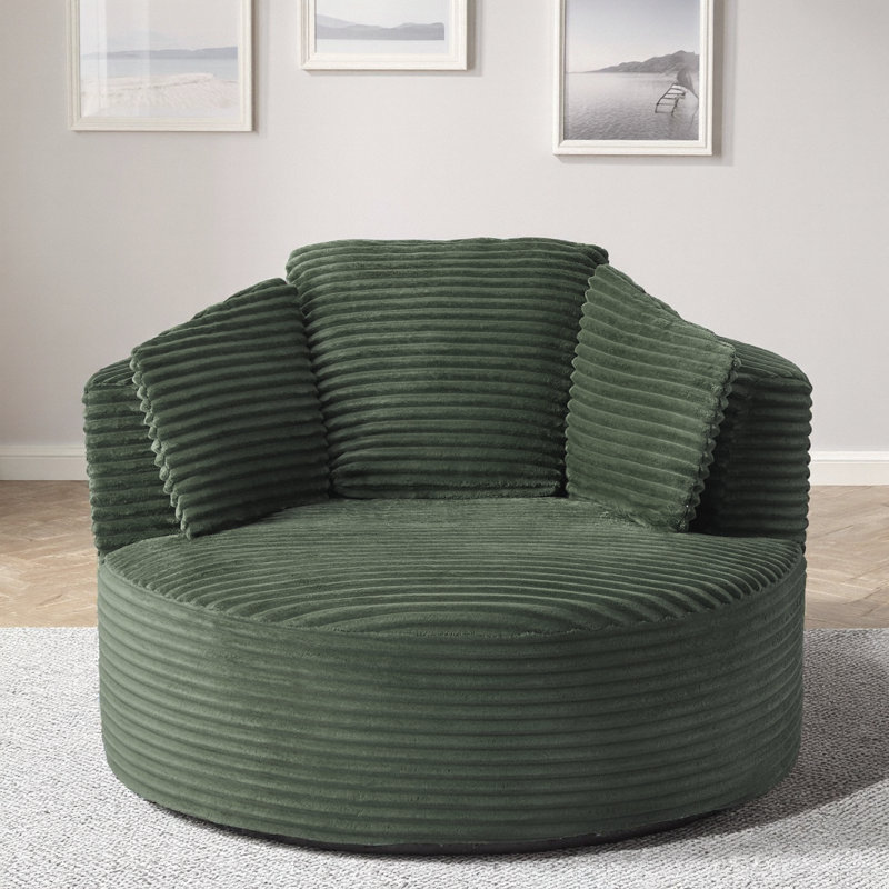 Chaise ronde verte en velours côtelé compressible avec dossier rembourré - sièges de salon, de bureau et d'appartement modernes