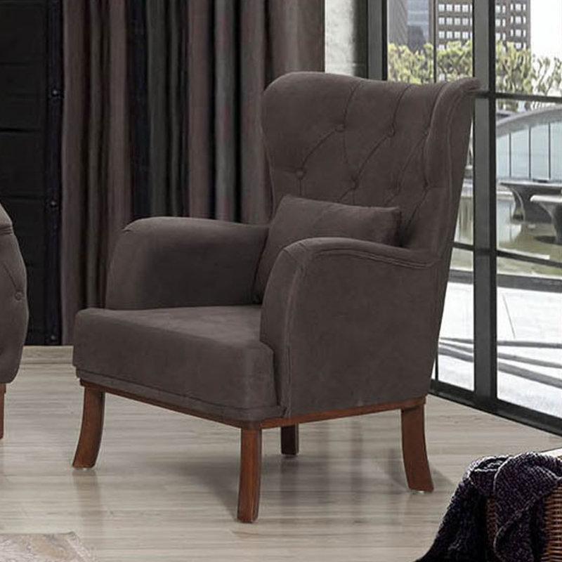 Fauteuil à oreilles capitonné l 30,71 po Bharti, Oléfine anthracite