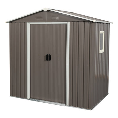 6Ft X 5Ft Gray Outdoor Metal Shed - Galvanized Iron Build, And Long-Lasting, Punched Vents, Sliding Door With Padlock, Easy Assembly, Protected Steel For Outdoor, Structure, Strong Trustworthy, To