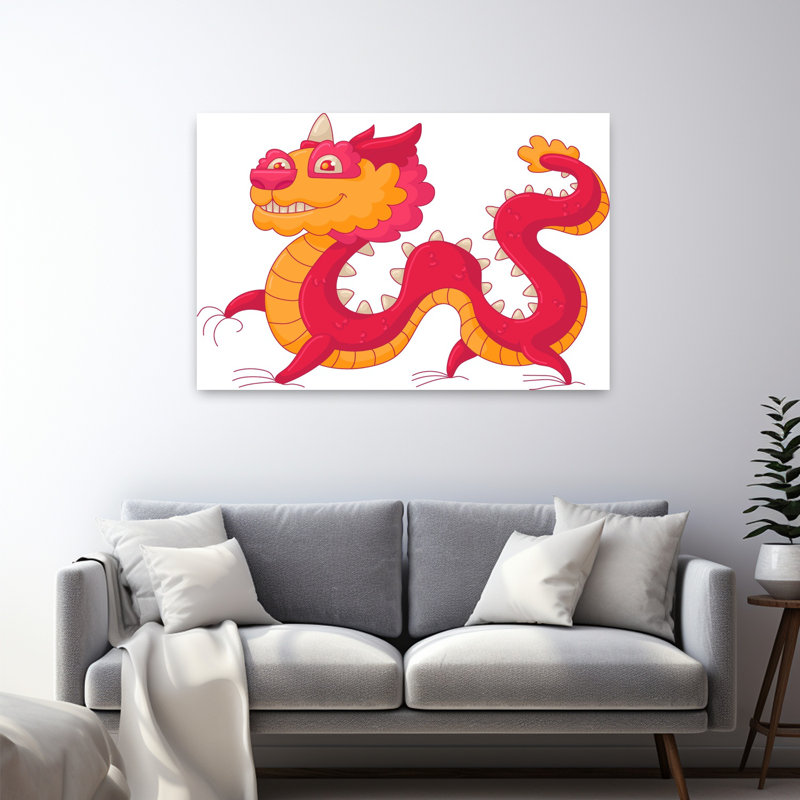 Illustration mignonne de dragon amusant colorée et amusante, H 48 po x l 32 po