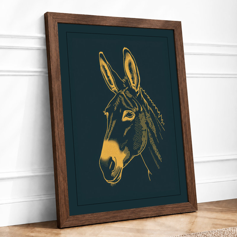 Golden Donkey Portrait Boho - Framed Print, A1 - 84.1 x 59.4 cm, Walnut