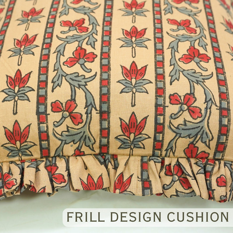 Fabdivine Artisan Block Printed Frill Cushion Cover Reversible Coloured  Linen Pillow with Elegant Ruffled Edges- Laxmi