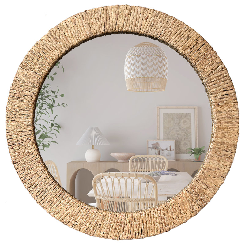 Miroir mural rond en corde tissé à la main de style rustique, idéal pour le salon, la chambre à coucher et la salle de bain