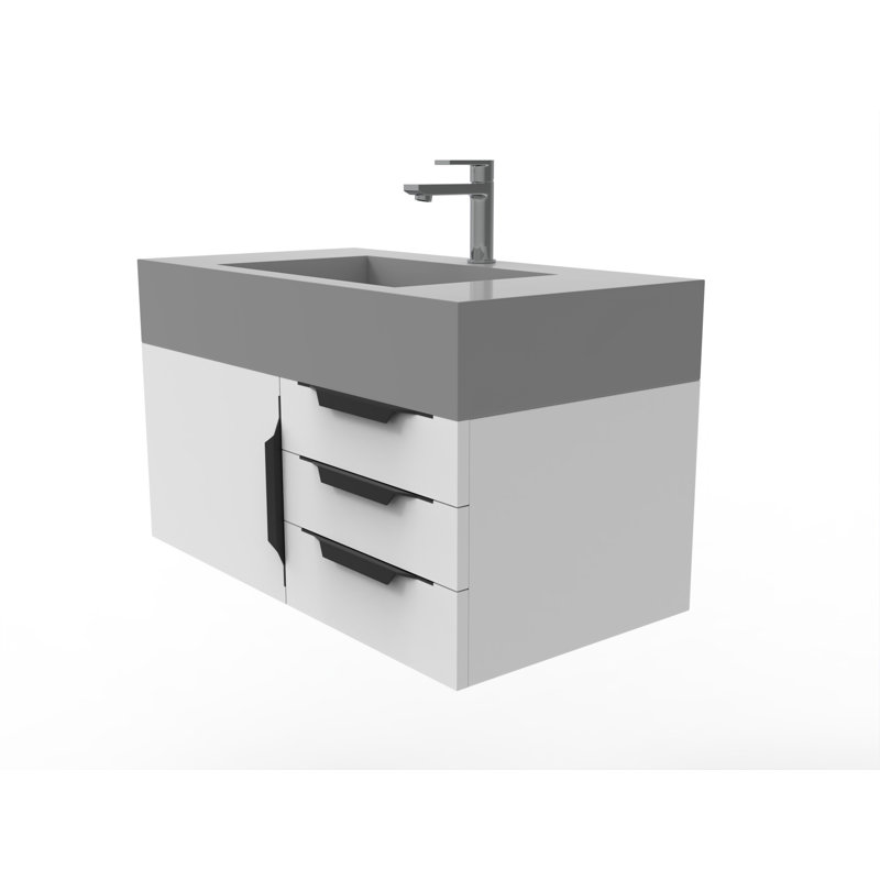 Ensemble de meuble-lavabo mural simple 36 po Nile, gris, Blanc, Noir