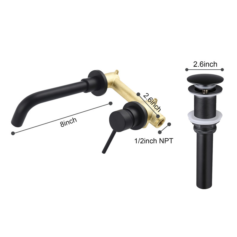 Wall Mounted Single-handle Bathroom Faucet with Drain Assembly, Matte Black