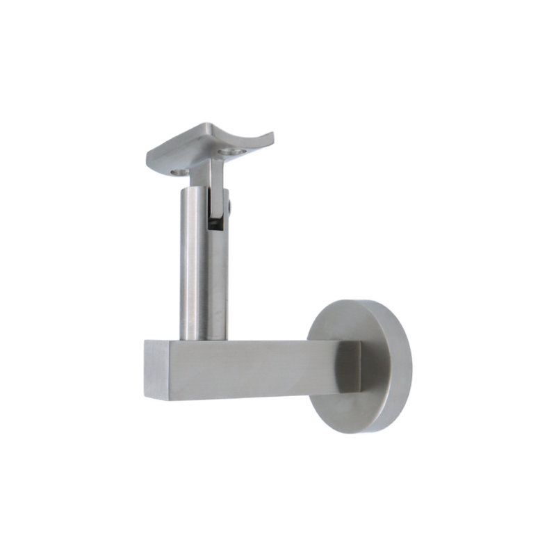 Support de main courante en béton avec rosette ronde et plaque incurvée, Acier inoxydable satiné
