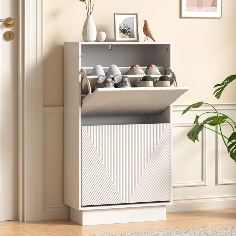 8 Pair 2 Flip Drawers Shoe Storage Cabinet