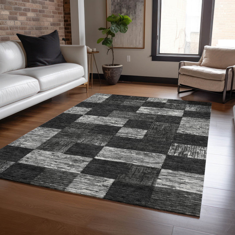 Black Synthetic Flat Woven Non-slip Washable Rectangular Rug 3' x 5'