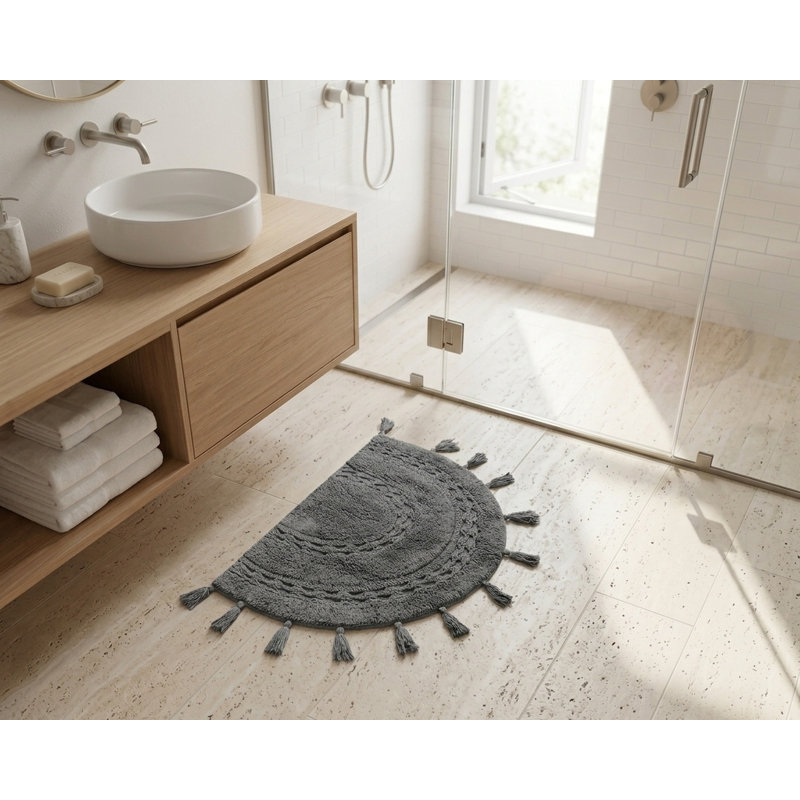 Abinash 100% Cotton Bath Rug, Gray