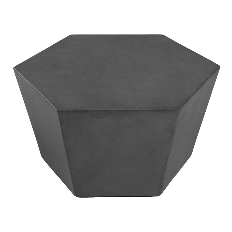 Table d'appoint d'extérieur 35 pouces, table basse hexagonale en oxyde de magnésium avec housse de pluie, Gris