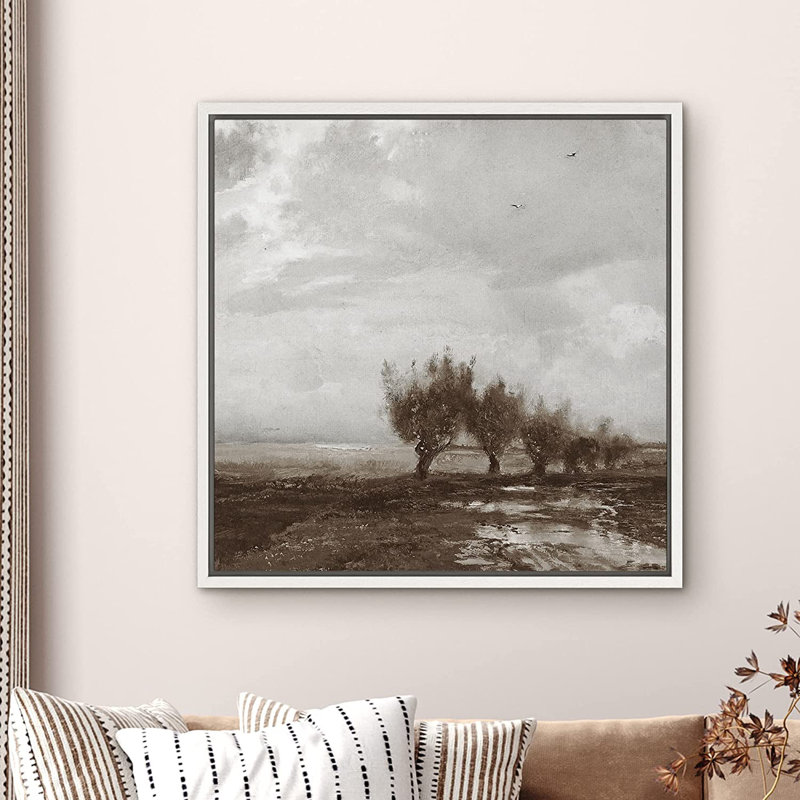 " Stormy Autumn Winter Pastoral Tree Landscape Wall Art ", 24" H x 24" W x 1.5" D, White