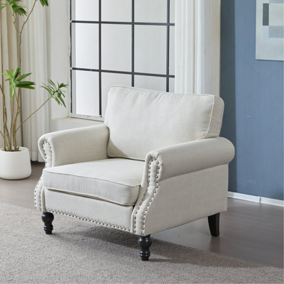 40.16" Nailhead Trim Couches for Living Room,22" Deep Seat Rolled Arm Sofa,Faux Leather Couch Upholstered SofaComfy Upholstered 1 Seater Sofa,w/Wooden Leg,Large Traditional Sofa -Beige