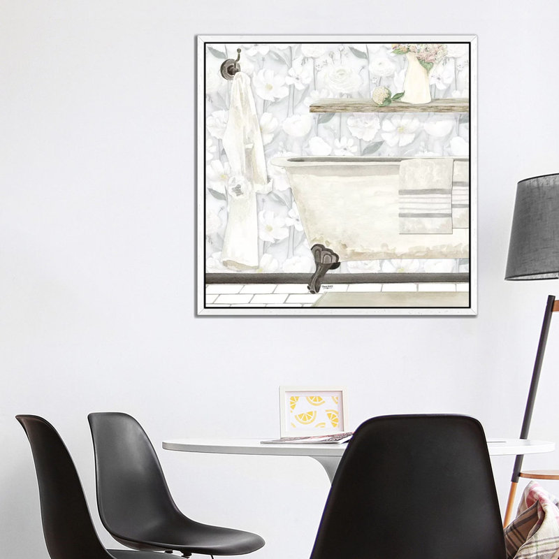 White Floral Bath II by Tara Reed - Print on Canvas, White Framed, 66.04 cm H x 66.04 cm W