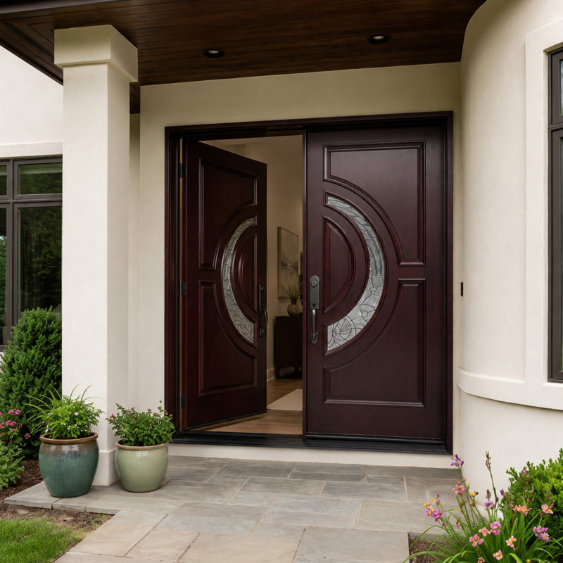 Pre-Hung Exterior Ready to install Front Wood Mahogany Pre - Hung Front Entry Doors, Left Hand, 80" H x 60" W x 1.75" D