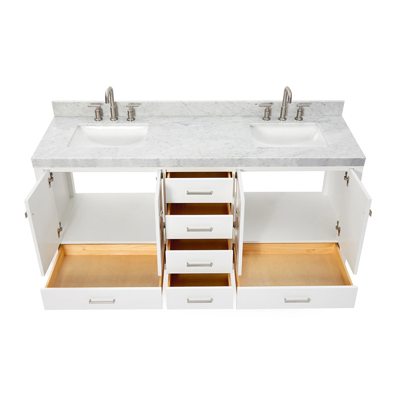 Meuble-lavabo double 72 po avec dessus de meuble-lavabo Cambridge, Blanc, Rectangle, 72" W