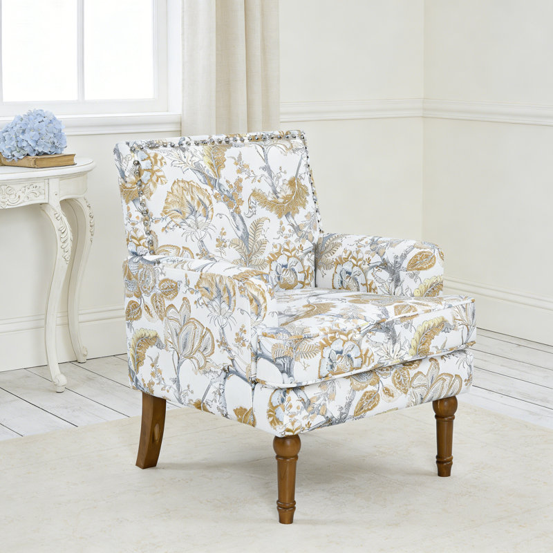 Chaise de salon rembourrée en tissu à motif floral, Jaune terreux