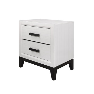 2 Drawer Nightstand - Mirage White Finish, Centre Glide, Black Hardware, Rubber Wood Created With Drawers Thought,