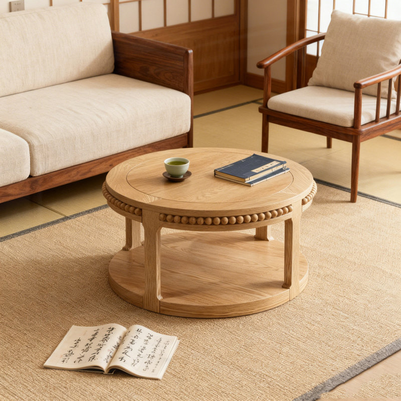 31.5 Inch Round Solid Wood Coffee Table