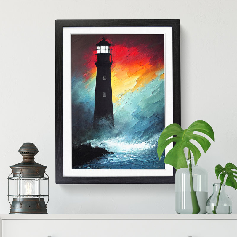 Anikyn Lighthouse At Night Vol.2 1 Piece Wall Art, 64cm H x 46cm W, Black