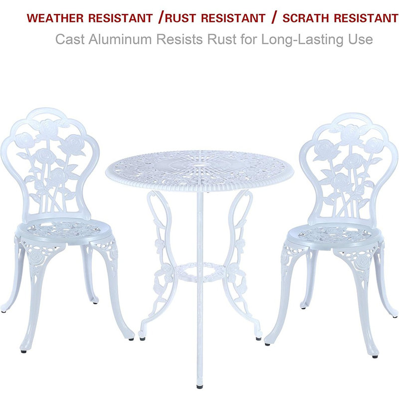 Ensemble bistro 3 pièces - ensemble de table de patio extérieur - fonte d'aluminium antirouille - blanc