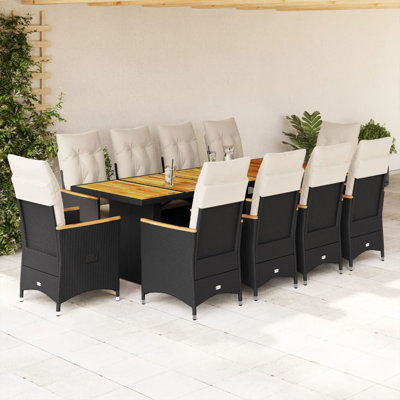 Ensemble bistro en rotin PE noir, acier thermolaqué, bois d'acacia massif