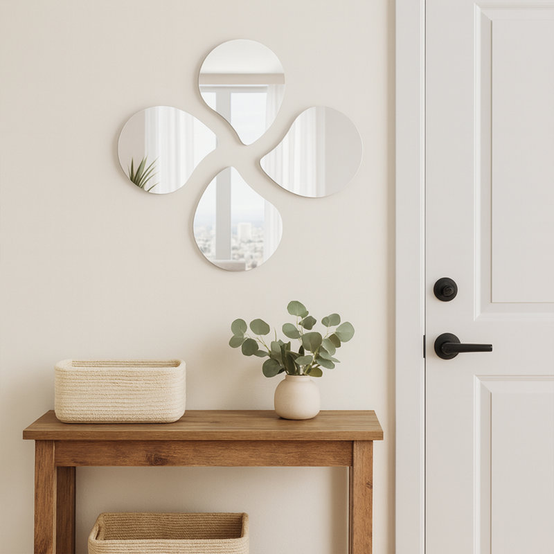 4  Small Adhesive Shaped Mirror Modern & Contemporary Frameless Set, 7.9" x 5.14"