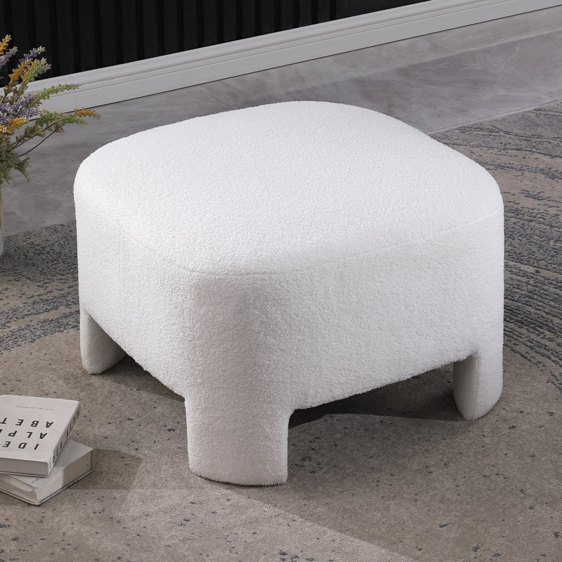 Blanc, L 28,74 po x l 28,74 po x H 18,5 po, sans assemblage, chenille douce, forme carrée arrondie, siège multi-usage, structure en bois d'eucalyptus, assise de taille moyenne, revêtement en chenille, design moderne