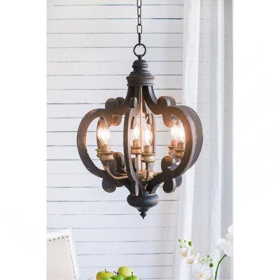 French Country Wood Chandelier, 6-Light Farmhouse Pendant Light Fixture With 28"  Adjustable Chain For Kitchen Foyer Hallway, Bulb Not Included
