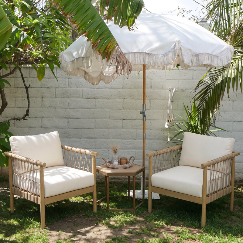 Chaise avec accoudoirs pour l'extérieur en bois d'acacia Oxton, 2, Coussin crème / structure en teck clair