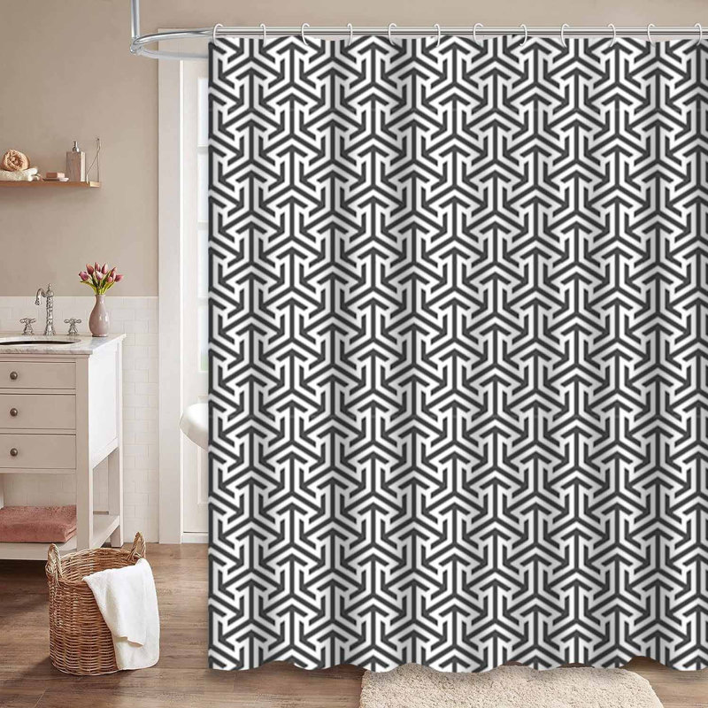 Rideau de douche à motif géométrique noir sans couture avec 12 crochets, L 72 po x l 84 po