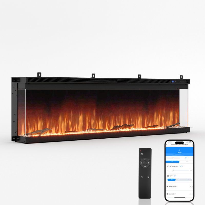 3-Sided Modern Electric Fireplace with Smart Wi-Fi app/Remote Control, 17.3" H x 60" W x 7.9" D
