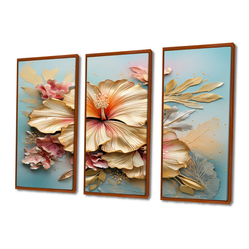 Ensemble de salon Adams - Hibiscus Wall Art, Cadre flottant brun, H 32 po x l 48 po x P 1 po