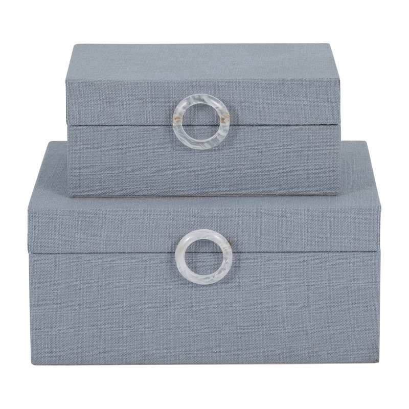 Boîtes décoratives en tissu fauve et bois, Bleu