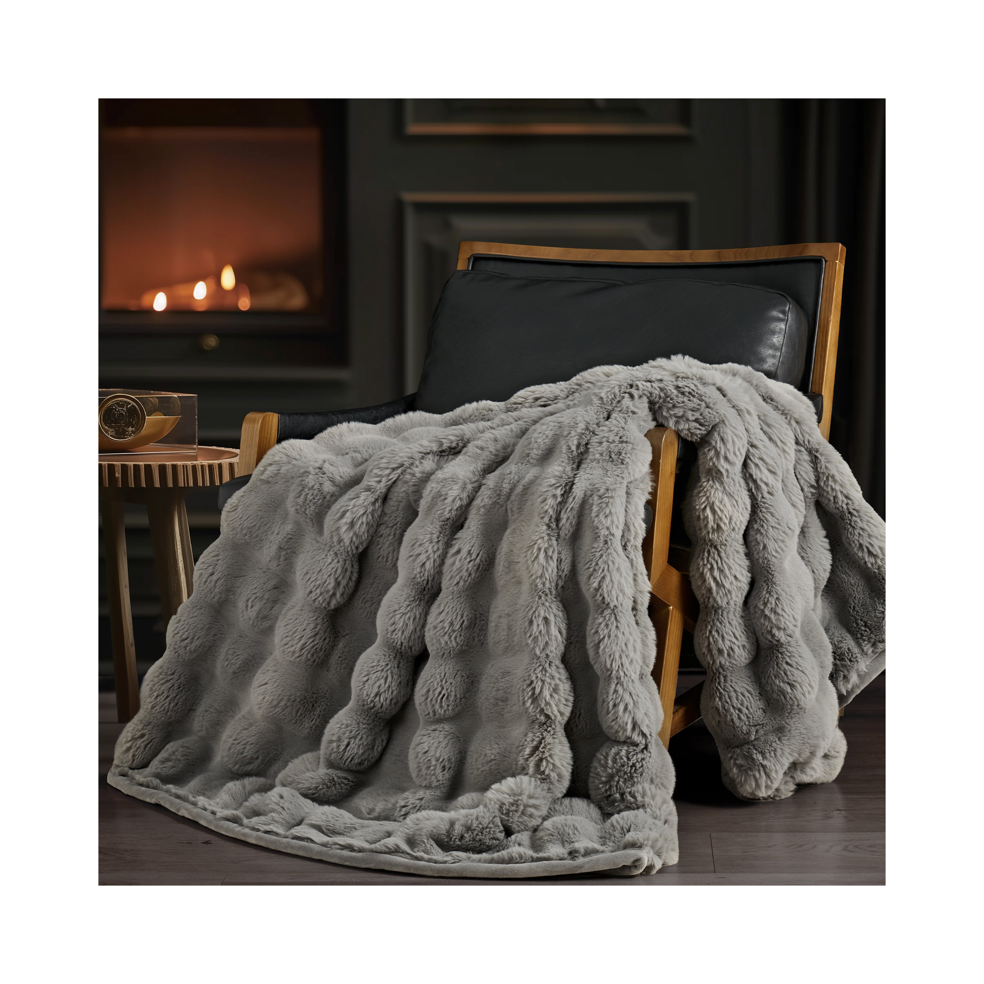 Ridgeline Faux Fur Throw Blanket, Gray, 60" L x 50" W