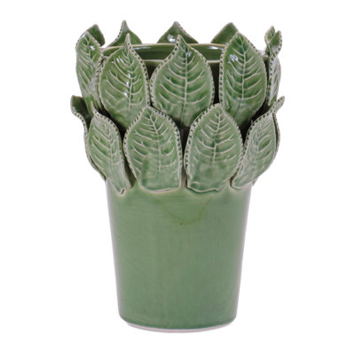 Vase en grès avec feuilles 7,5 H