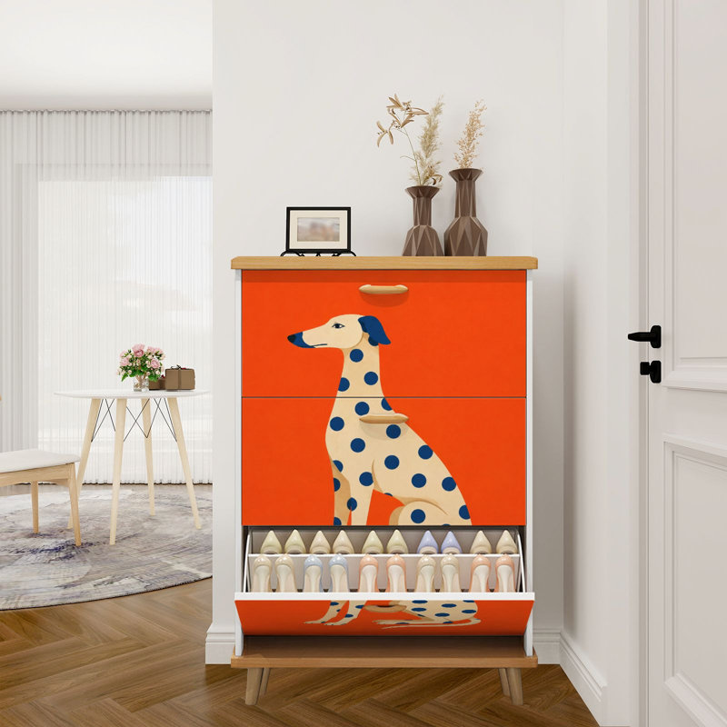 Armoire de rangement pour chaussures avec 3 tiroirs rabattables pour un élégant support à chaussures orange pour chien