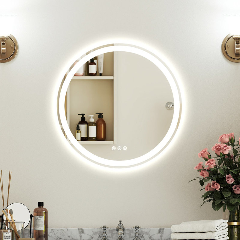 UL Certified Round LED Bathroom Vanity Mirror with Dimmable Light Anti-Fog, 3 Colors, 24" x 24"