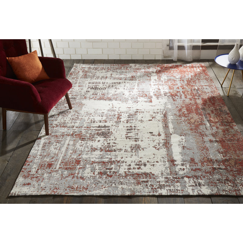 Cotton Area Rug in Rust/Gray, Rectangle 9'6" x 13'