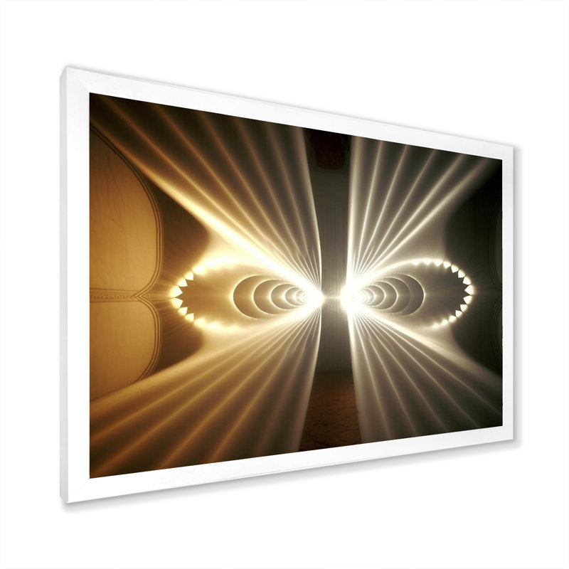 Faisceaux lumineux à travers l'espace en jaune rétro I - reproduction sur toile, Cadre simple blanc