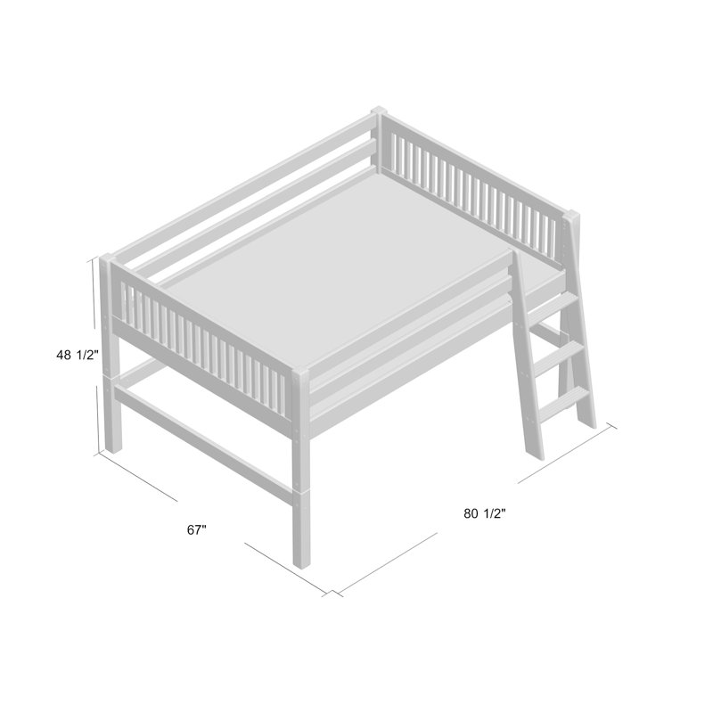 Lit mezzanine double en bois massif Fradin, Cappuccino