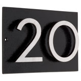 Floating Modern 6" Number Horizontal Address Plaque (2 Characters) - Brick Red/Brushed Aluminum