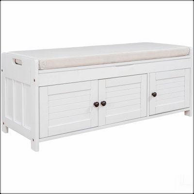 Storage Bench with 3 Shutter-shaped Doors, Shoe Bench with Hidden Storage
