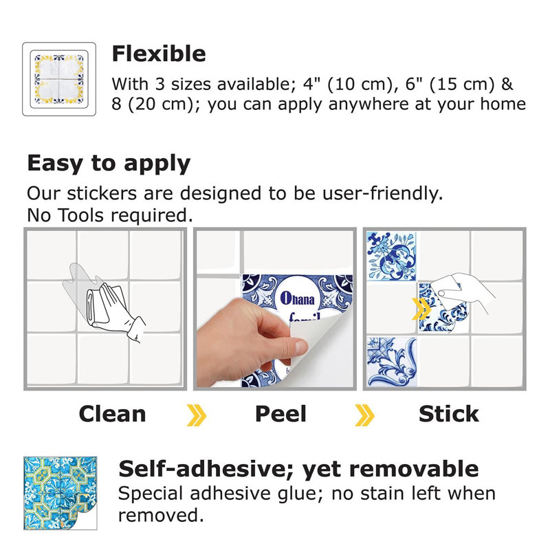 English Quote Vintage Blue PVC Peel & Stick Mosaic Tile Sticker