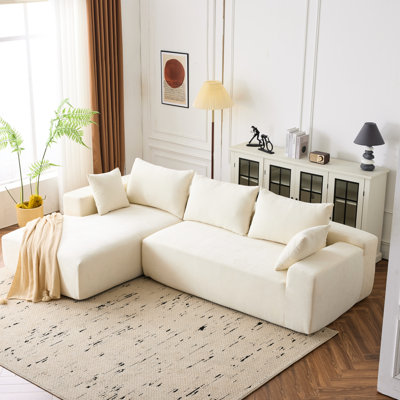 Deep Seat Living Room Chair - 108*68 Inch 4 White Corduroy Modular , Minimalist Furniture Cloud 4, White, Minimalist, No Assembly, Long-lasting Support With Foam