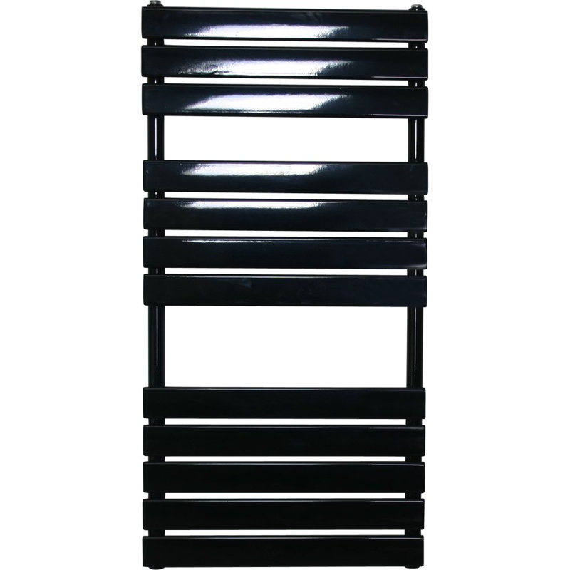 Burruss Flat Panel Heated Towel Rail Ladder Warmer Heater, 120cm H x 45cm W x 6.2cm D, Black
